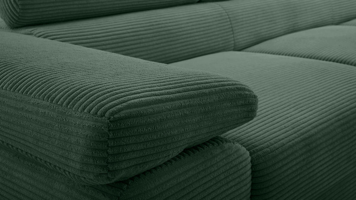 WOHNLANDSCHAFT Arborio Dunkelgrün 352/202/90 cm mit Schlaffunktion - Dunkelgrün/Schwarz, Textil/Metall (352/90/202cm) - AX Living