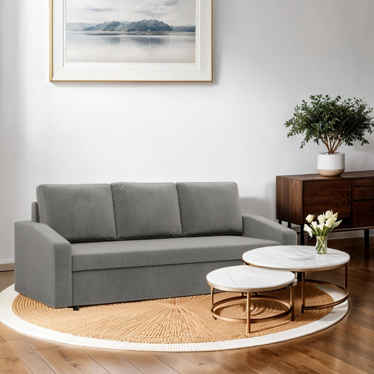 SOFA Neo mit abgeschrägter Armlehnen hellgrau - Hellgrau, Textil (220/92/92cm) - SIMKAM Furniture