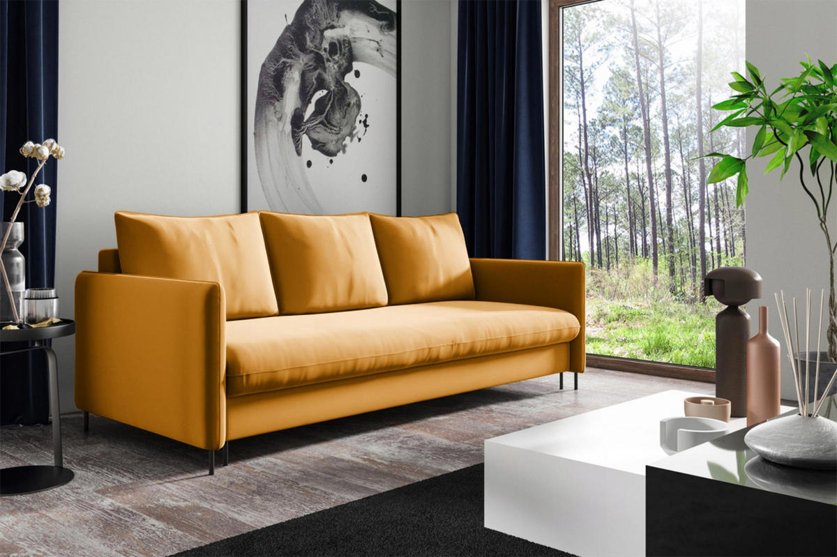 SCHLAFSOFA Belis in Gelb - Gelb, Holzwerkstoff/Textil (216/95/100cm) - Bettso