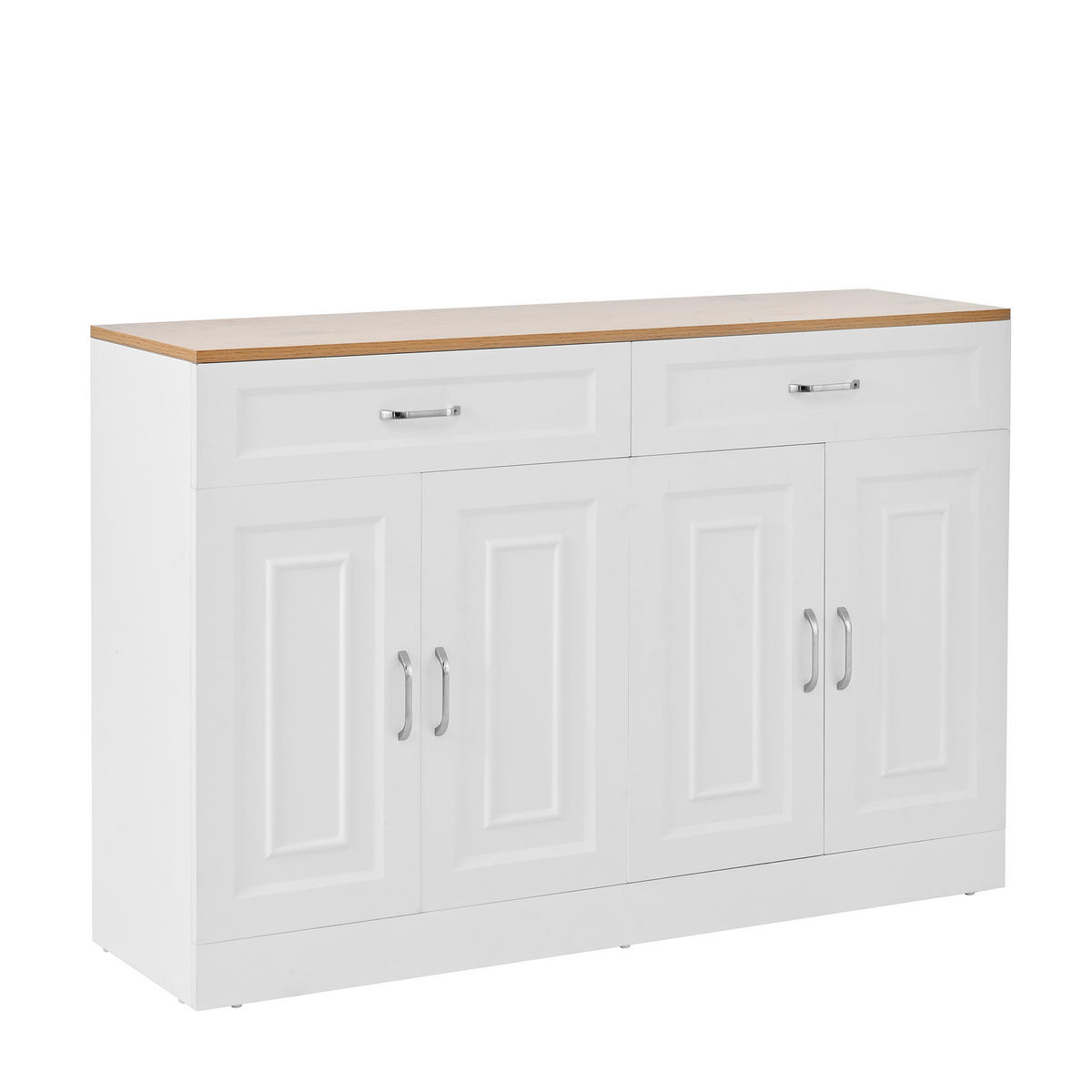 SIDEBOARD mit Regalen und Rebounder 4 Türen, 2 Schubladen, verstellbare Einlegeböden Natürliche Holzmaserung und Weiß - Weiß, Holzwerkstoff (120/80.5/35cm) - Urban Meuble