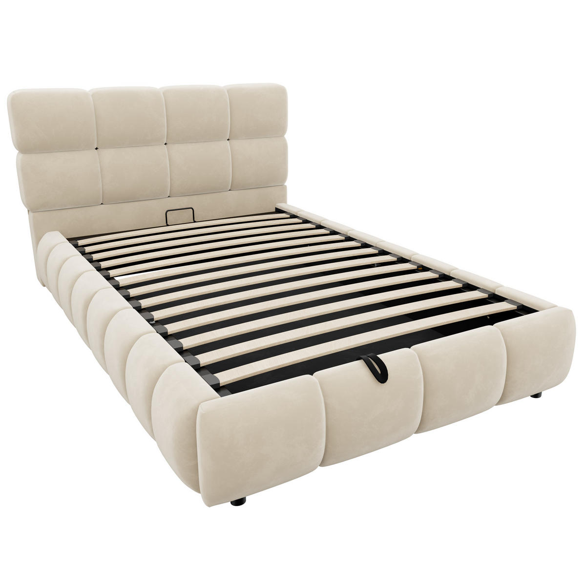 POLSTERBETT 90/200 cm in Beige mit Bettkasten, LED, Samt und gepolstertem Kopfteil - Beige, Holzwerkstoff/Textil (90/200cm) - STILVORA