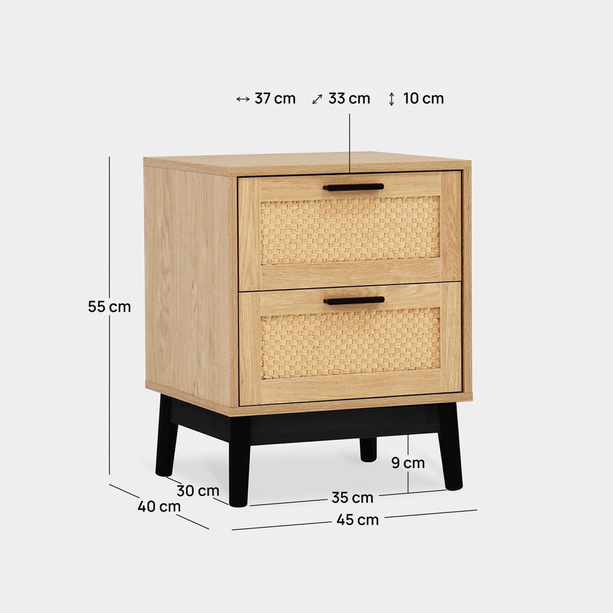 NACHTTISCH 2 SCHUBLADEN Samoa Natürlich 45 cm x 56 cm - Naturfarben, Holzwerkstoff (45/56/40cm) - Klast Home