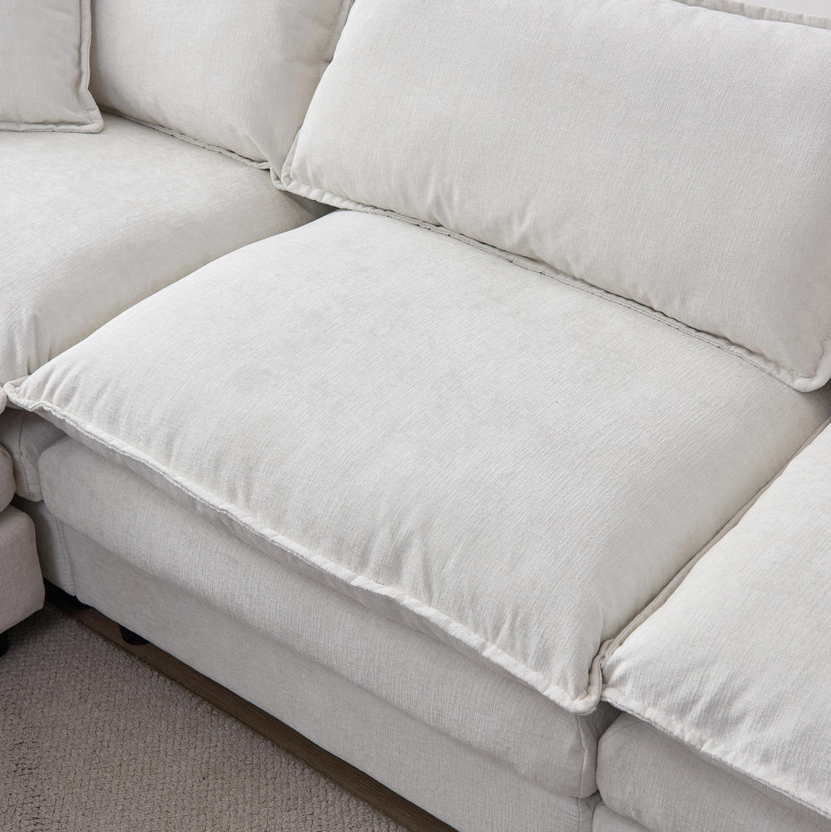 ECKSOFA aus Chenille 267x78x85 cm in Beige mit Hocker - Beige, Textil (78/85/267cm) - Modfu