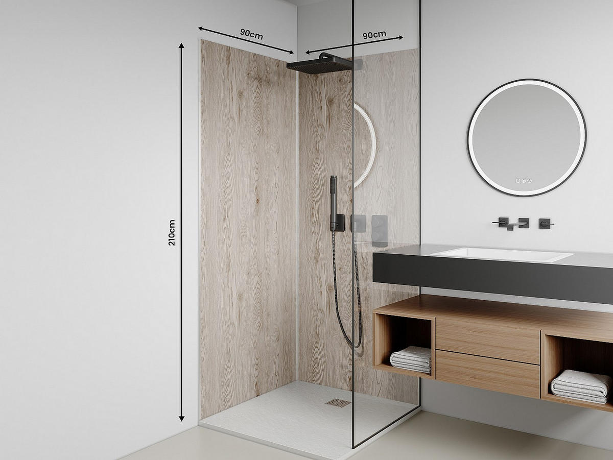 WANDPANEELE für Dusche - 90 cm x 90 cm - plastik - naturfarben hell Eneko - Taupe, Kunststoff/Metall (90/210/90cm) - Vente-Unique