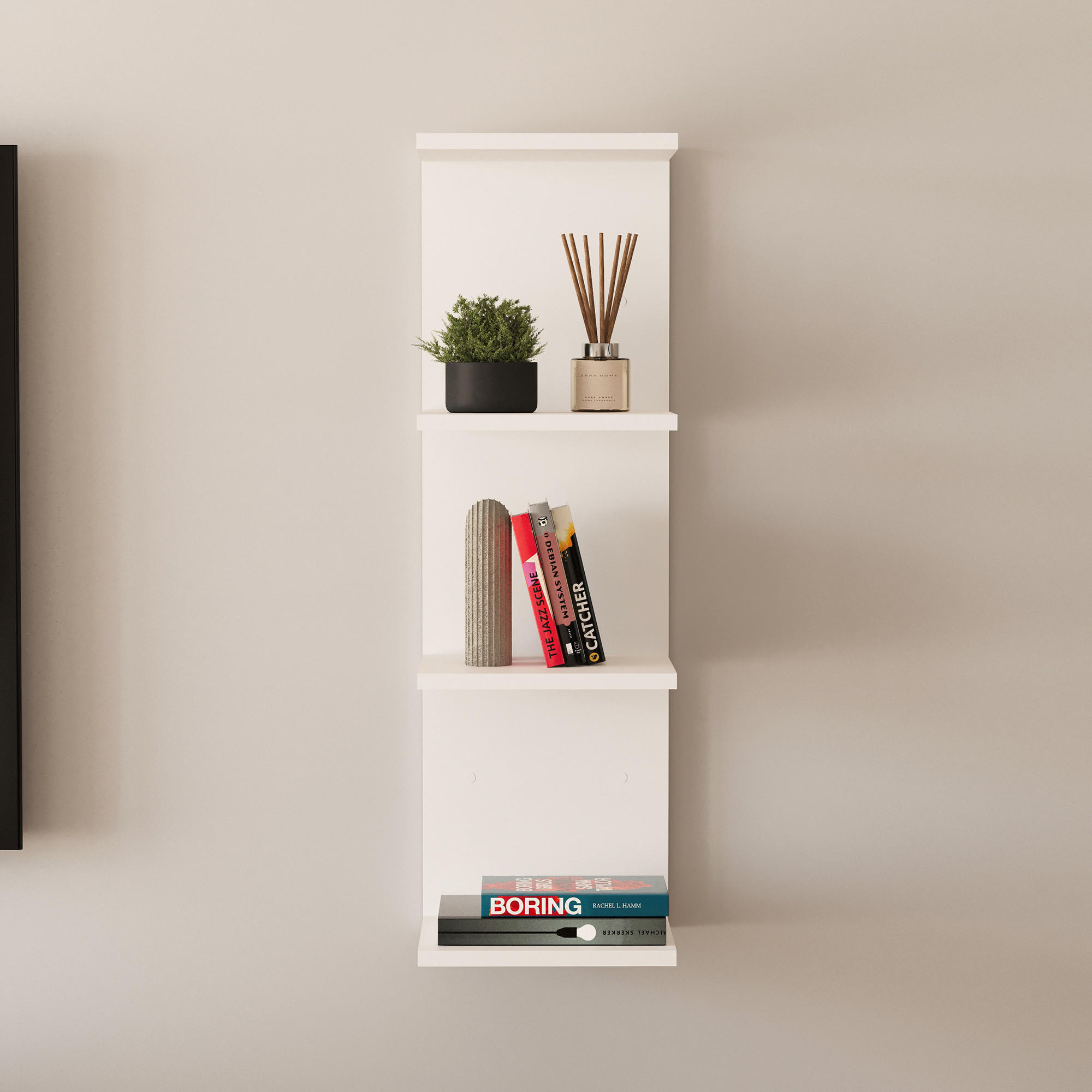 Thumbnail - [en.casa] Wandregal, Weiß, Holzwerkstoff, 30x95x28 cm, Wohnzimmer, Regale, Wandregale