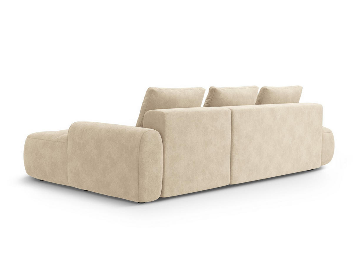 AUSKLAPPBARES-ECKSOFA rechts mit Container Linz aus Samt leichtes beige 3 Sitzplätze - Creme, Textil (142/275cm) - Cosmopolitan Design