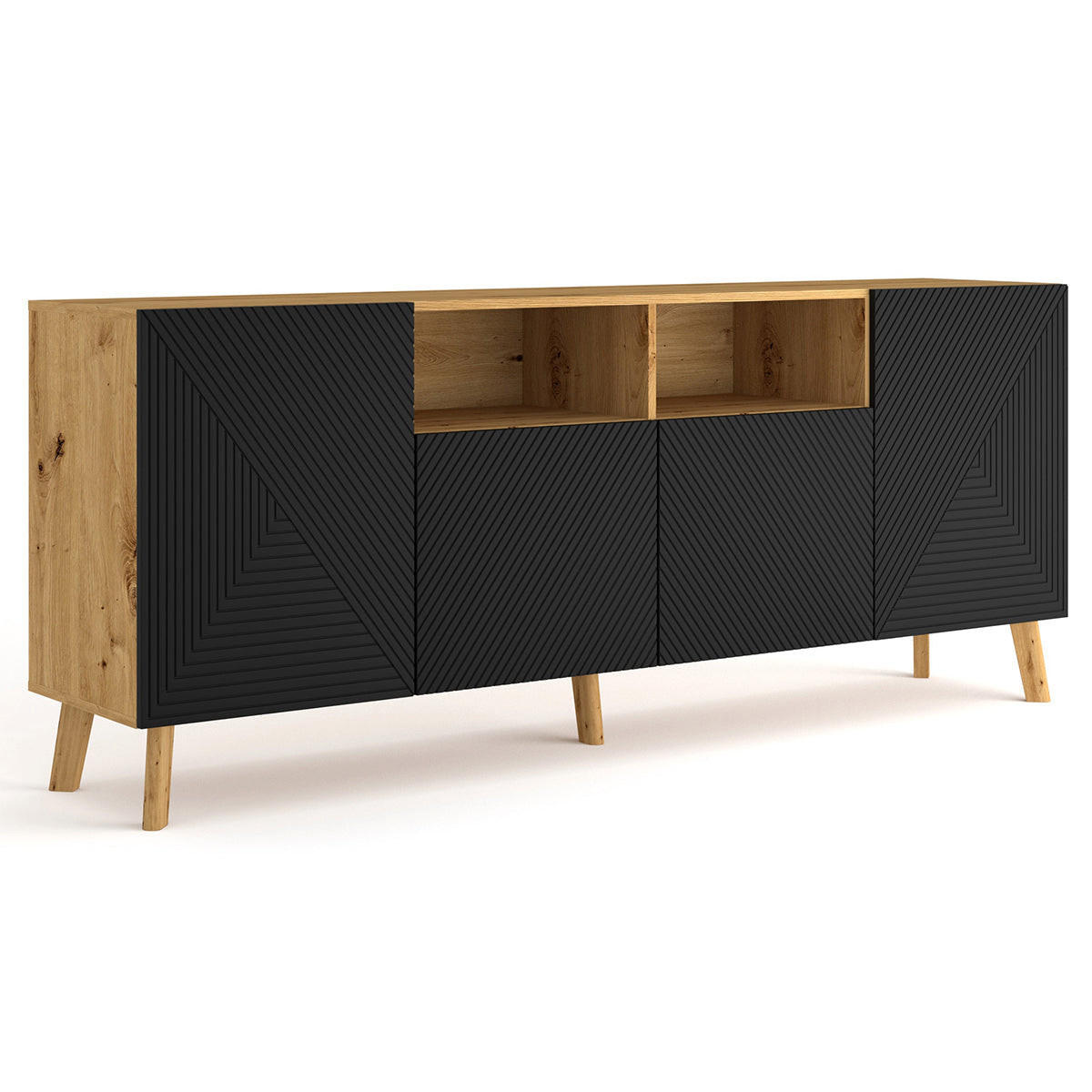 KOMODA Nexa Drevo a čierna farba - čierna, kompozitné drevo (195/80/42cm) - Petits-meubles