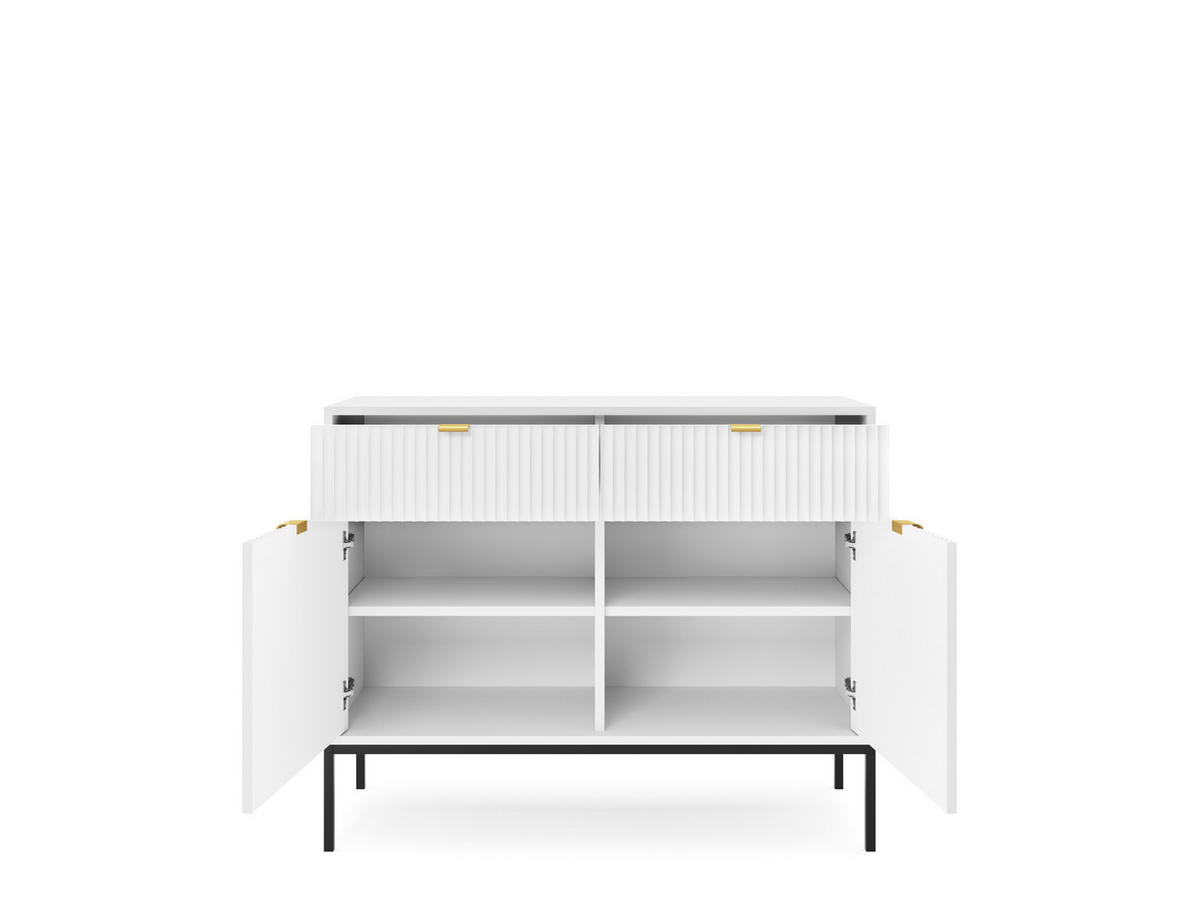 KOMMODE NOVA, Geriffelte Front, 2-Türen, 2-Schubladen 104x39x83 cm, Weiß - Schwarz/Weiß, Holzwerkstoff/Kunststoff (104/83/39cm) - DomoHome