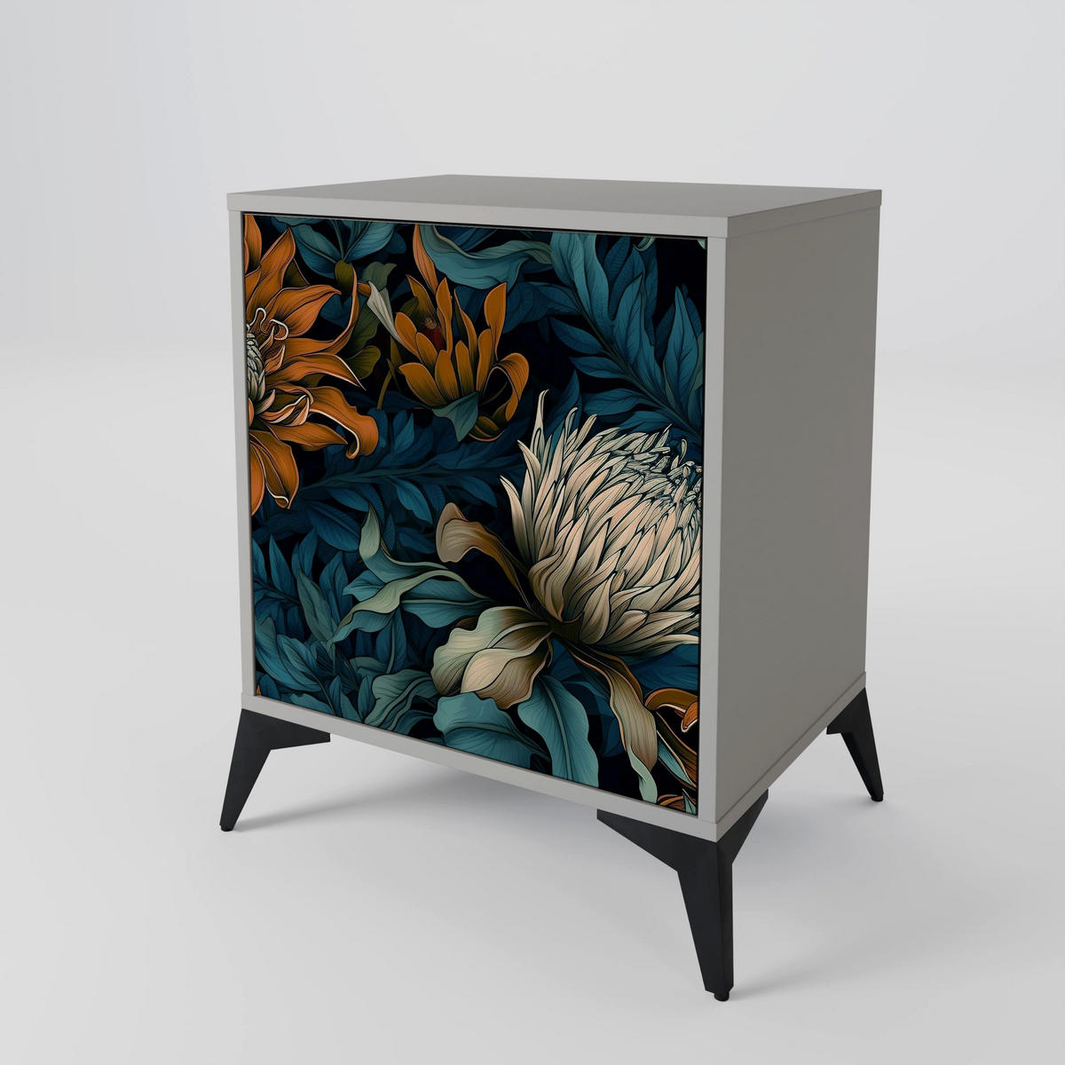 SIDEBOARD MORNING BLOOM, Grau, 57,5x42x57,5 cm, Ohne Füße - Multicolor/Grau, Holzwerkstoff (57.5/57.5/42cm) - SpaceRebels