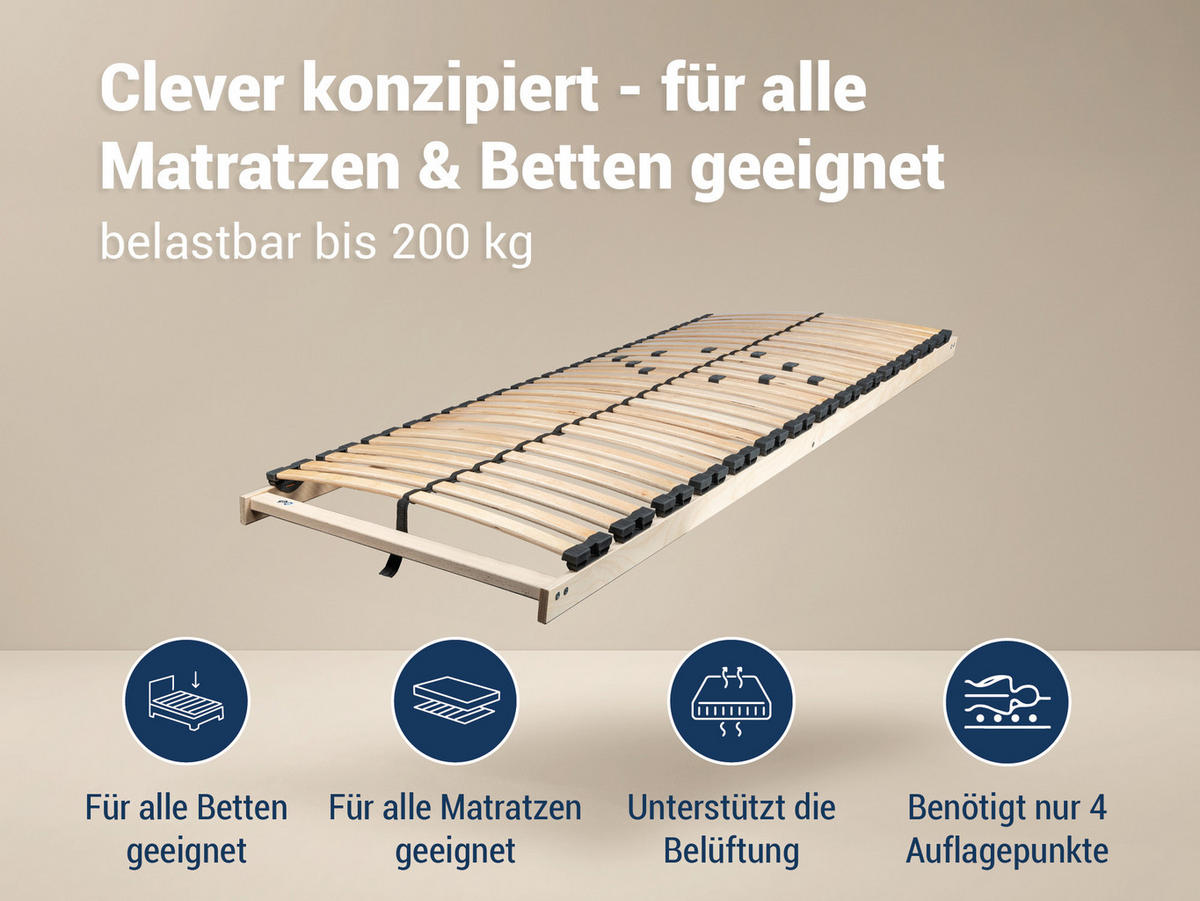 LATTENROST MAX1 NV zur Selbstmontage, Größe: 90x200 - Braun, Holz (90/200cm) - Betten-ABC
