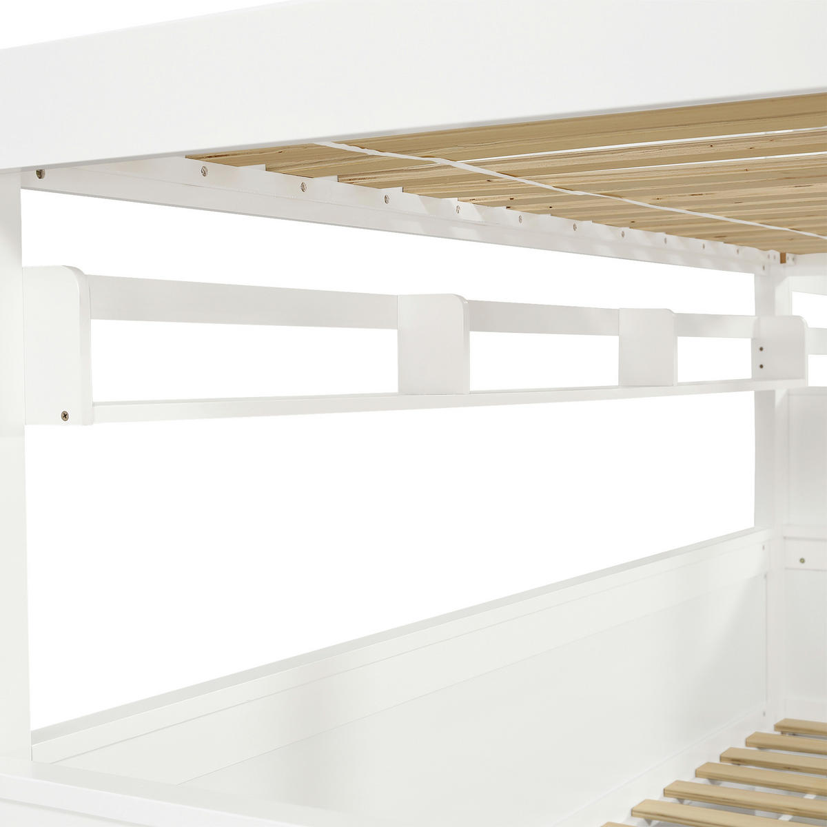 ETAGENBETT 90/200 cm in Weiß & Natur mit 2 Schubladen, Regal und Treppenschrank aus Kiefer & MDF - Weiß/Naturfarben, Holzwerkstoff (90/200cm) - STILVORA