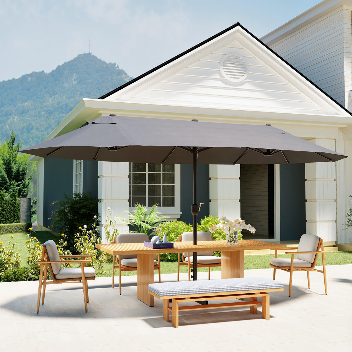 SONNENSCHIRM DE-11404 rechteckig, XXL, mit Kurbel Grau - Grau, Metall (270/460cm) - ComfortXL