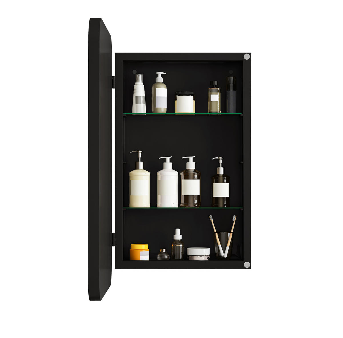 SPIEGELSCHRANK 76x51x12cm schwarz mit Aufbewahrung - Wandspiegel für Badezimmer - Schwarz, Glas (76/12/51cm) - Modfu