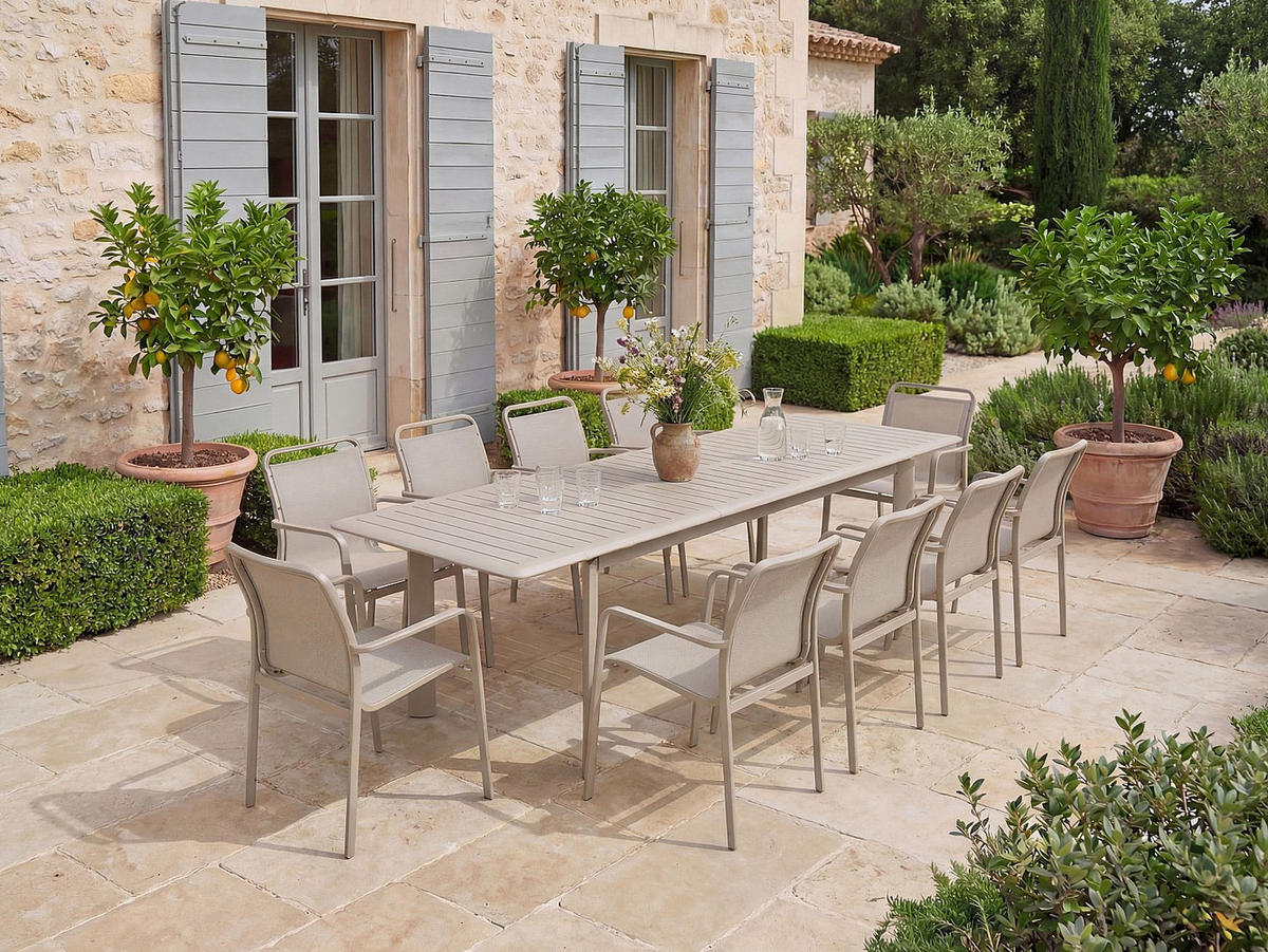 GARTENESSGRUPPE im Set - 10 -Sitzer - Aluminium - taupe - VELYRA - Braun, Metall - Vente-Unique
