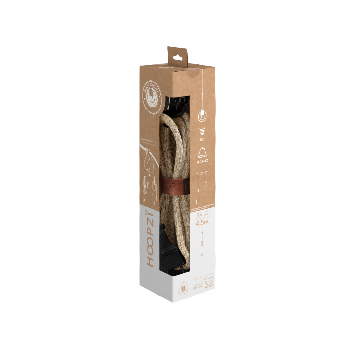 HÄNGELAMPE Bala mit Kabel und Schalter natur - Beige, Textil (450/1/450cm) - HOOPZI