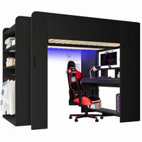 HOCHBETT aus MDF und Sperrholz 140x200 cm Schwarz mit Schreibtisch, Kleiderschrank und LED-Beleuchtung - Schwarz, Holzwerkstoff (140/200cm) - Modfu