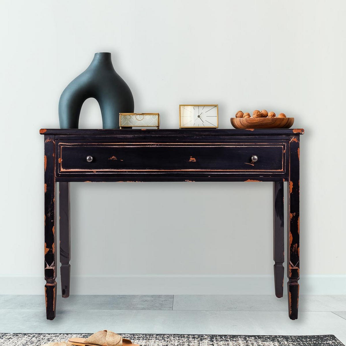 KONSOLE aus holz 112x38x82 cm Schwarz - Schwarz, Holz (38/112/82cm) - Wanderlust