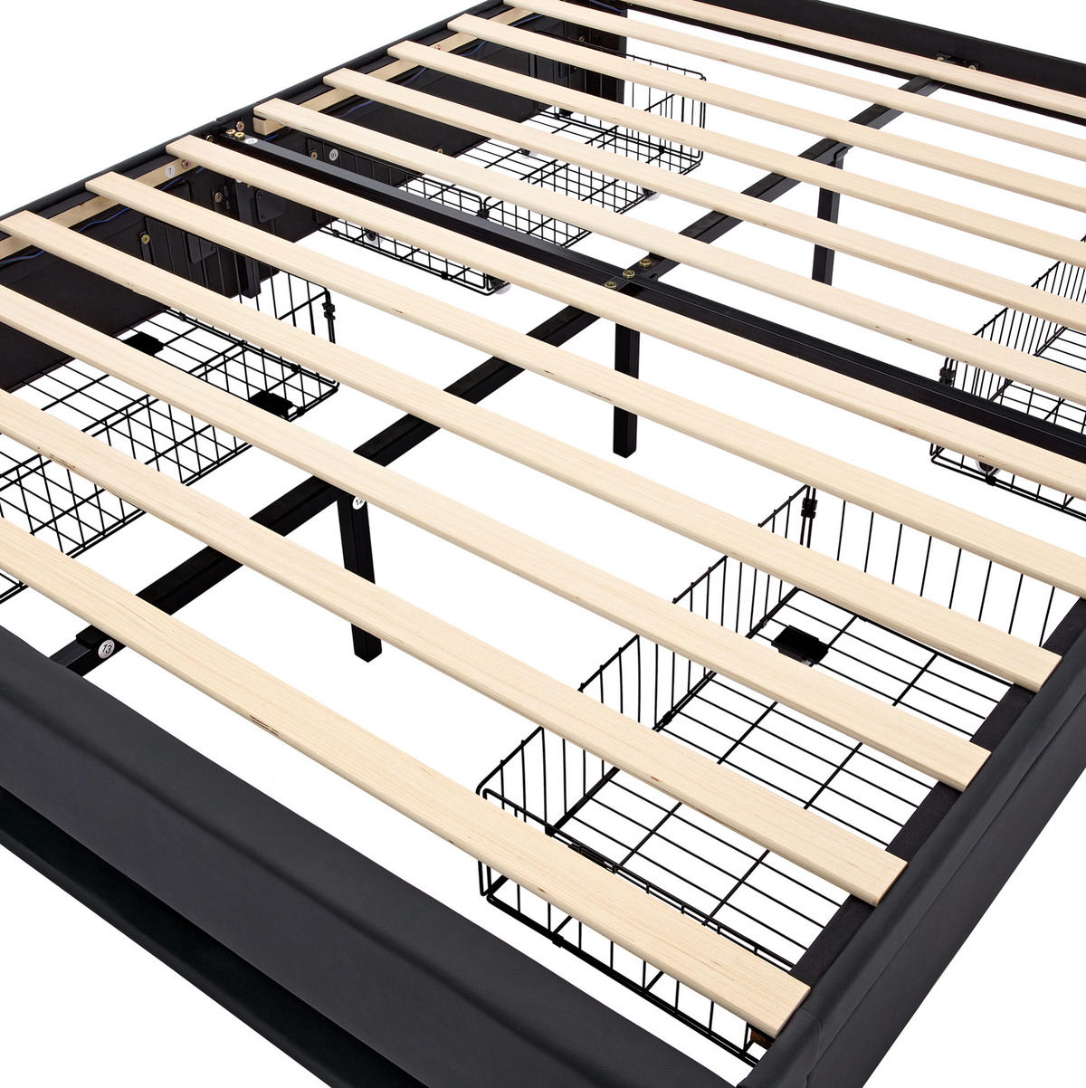 TAPECIRANI krevet od PU materijala 140x200 cm crni s LED rasvjetom, USB punjenjem i 4 ladice - crna, koža (140/200cm) - Modfu