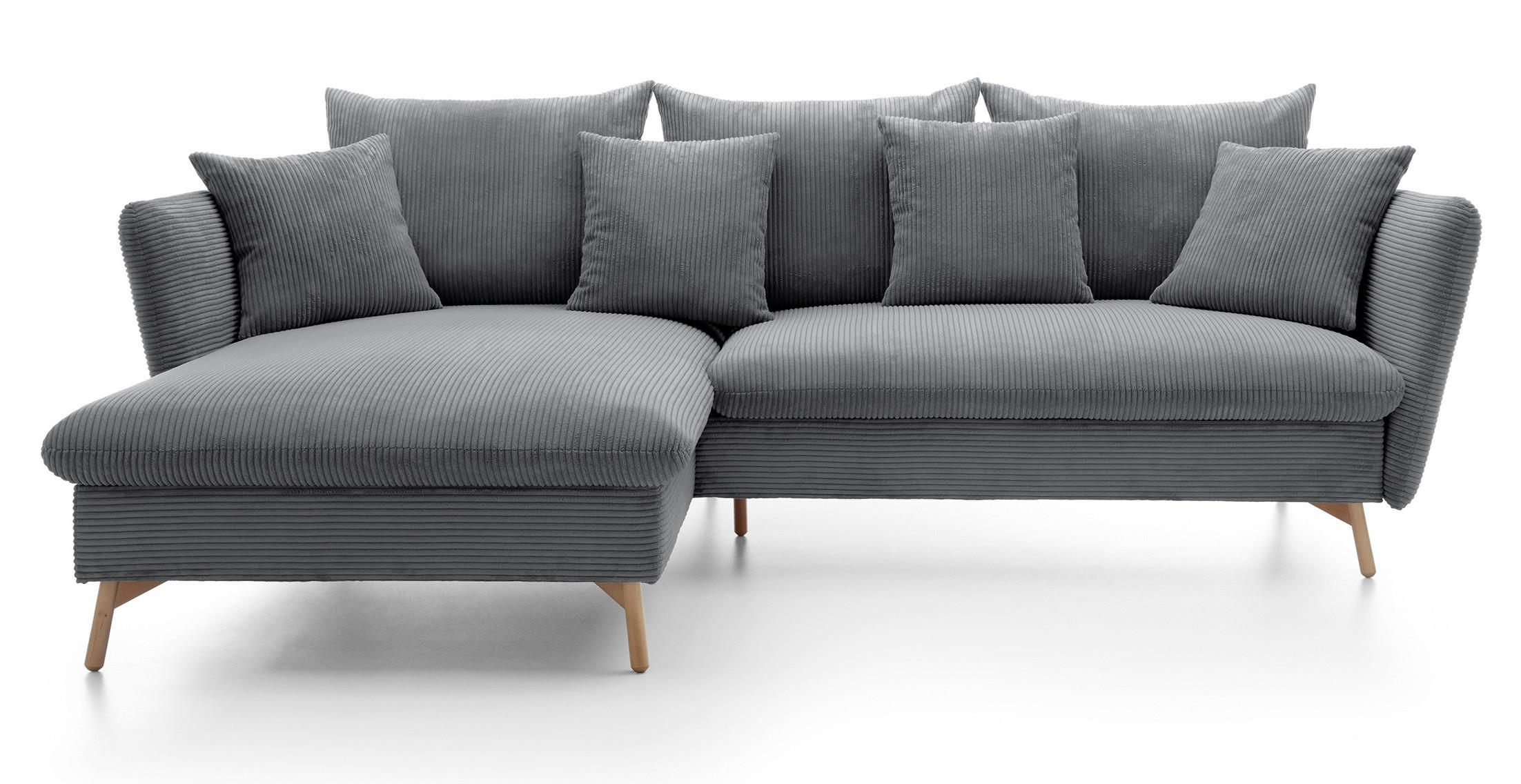 ECKSOFA Savona L-Form 260 cm, Cordstoff, Links, Grau - Grau, Holz (258/167cm) - Emporius