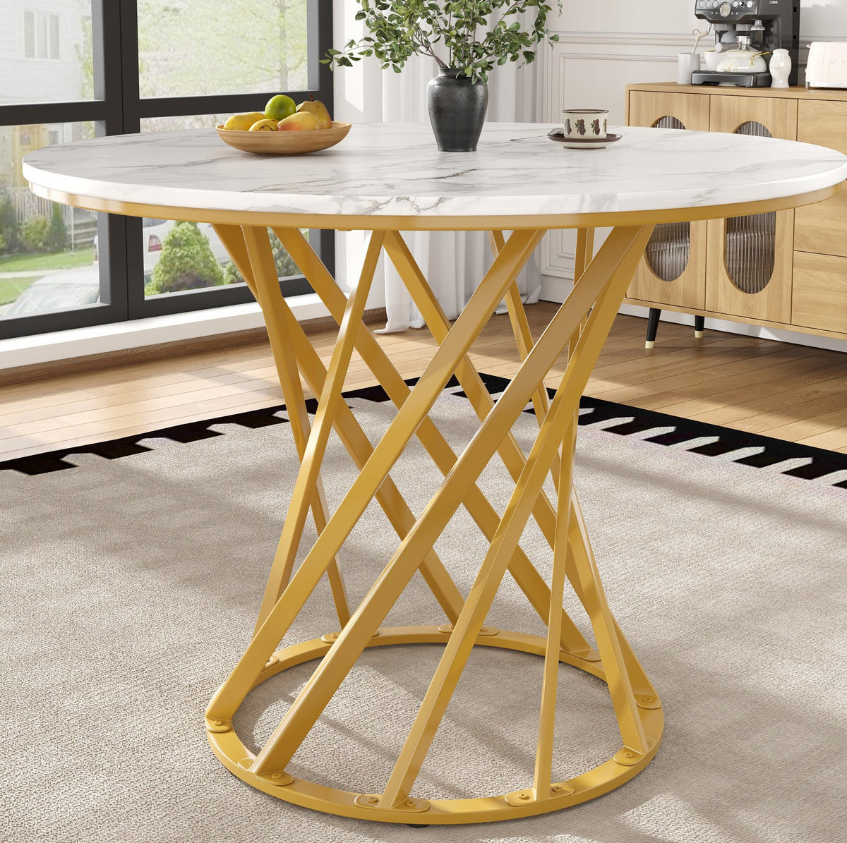 ESSTISCH 80/76/80 cm Weiß aus MDF und Metall mit verstellbaren Füßen - Goldfarben, Holzwerkstoff (80/80/76cm) - OKMYHOME