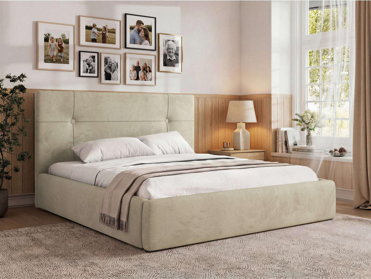 ČALÚNENÁ POSTEĽ CALERIO CLASSIC 140/200 - Béžová Samet - Matrac Multipocket - čierna/béžová, textil/plast (140/200cm) - MKS