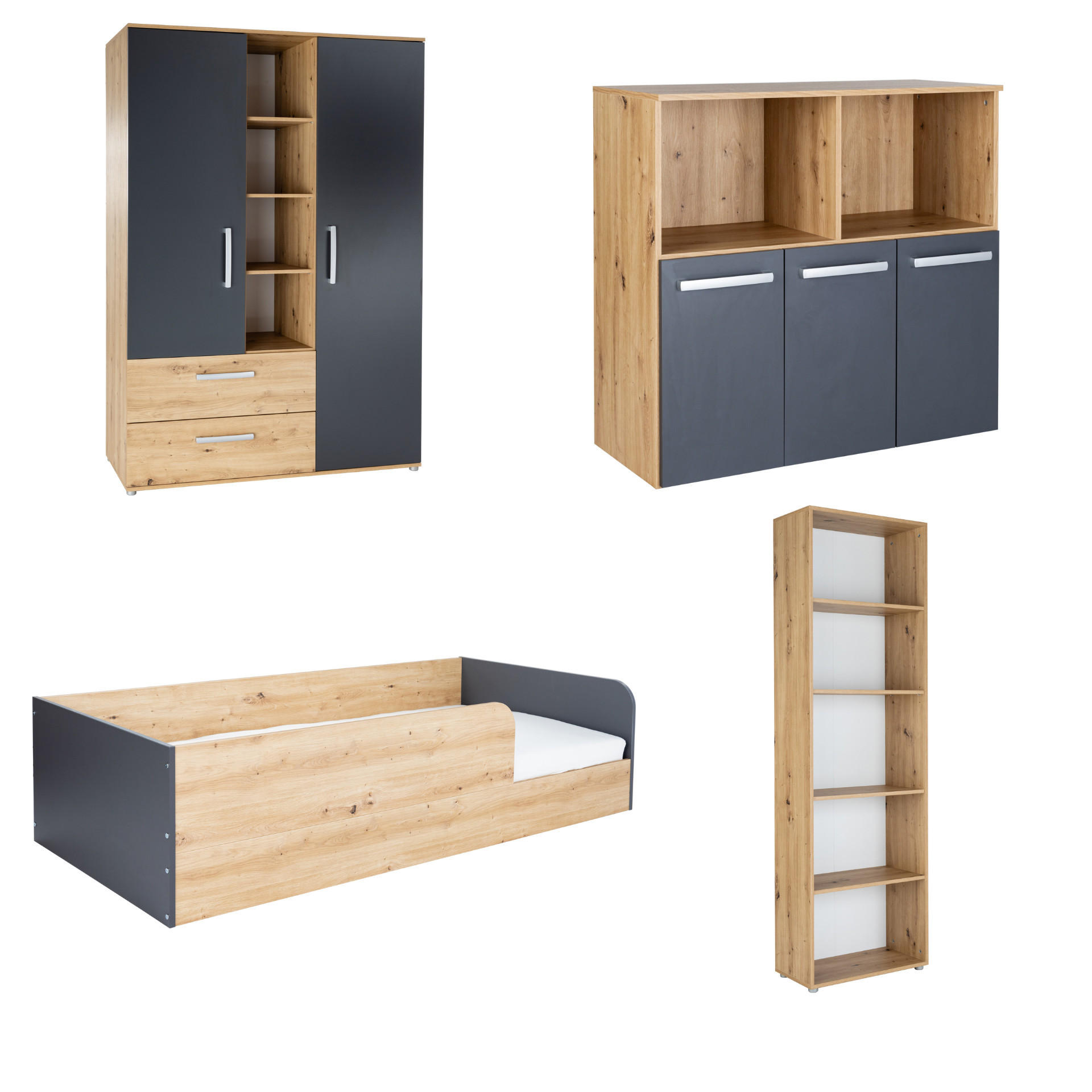 KINDERZIMMER Komplettset Alessio 4-tlg - Anthrazit/Silberfarben, Holzwerkstoff/Kunststoff (1/1/1cm) - arthur berndt