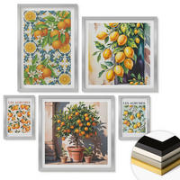 WANDBILDER 5er Set - 50x50 cm & 20x30 cm & 40x60 cm Silberner Rahmen - Retro gelbe Zitrusfrüchte - Silberfarben, Kunststoff (40/60cm) - ArtPrintCave