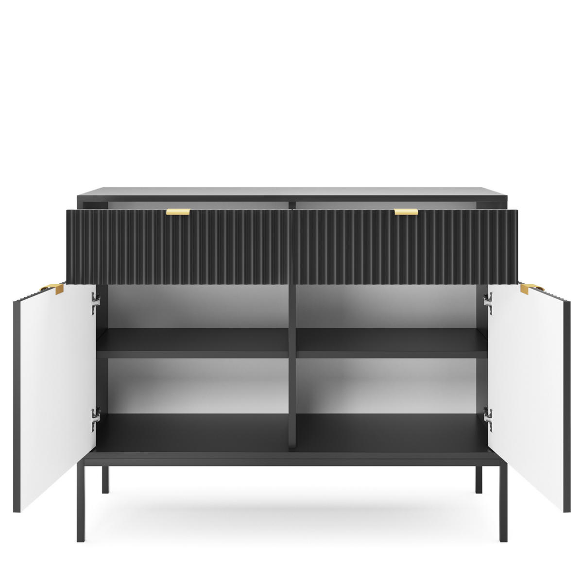 SIDEBOARD NANAIMO KOM2-2D2S Profilierte Fronten, Schwarz - Schwarz, Holzwerkstoff/Kunststoff (104/83/39cm) - Komodee
