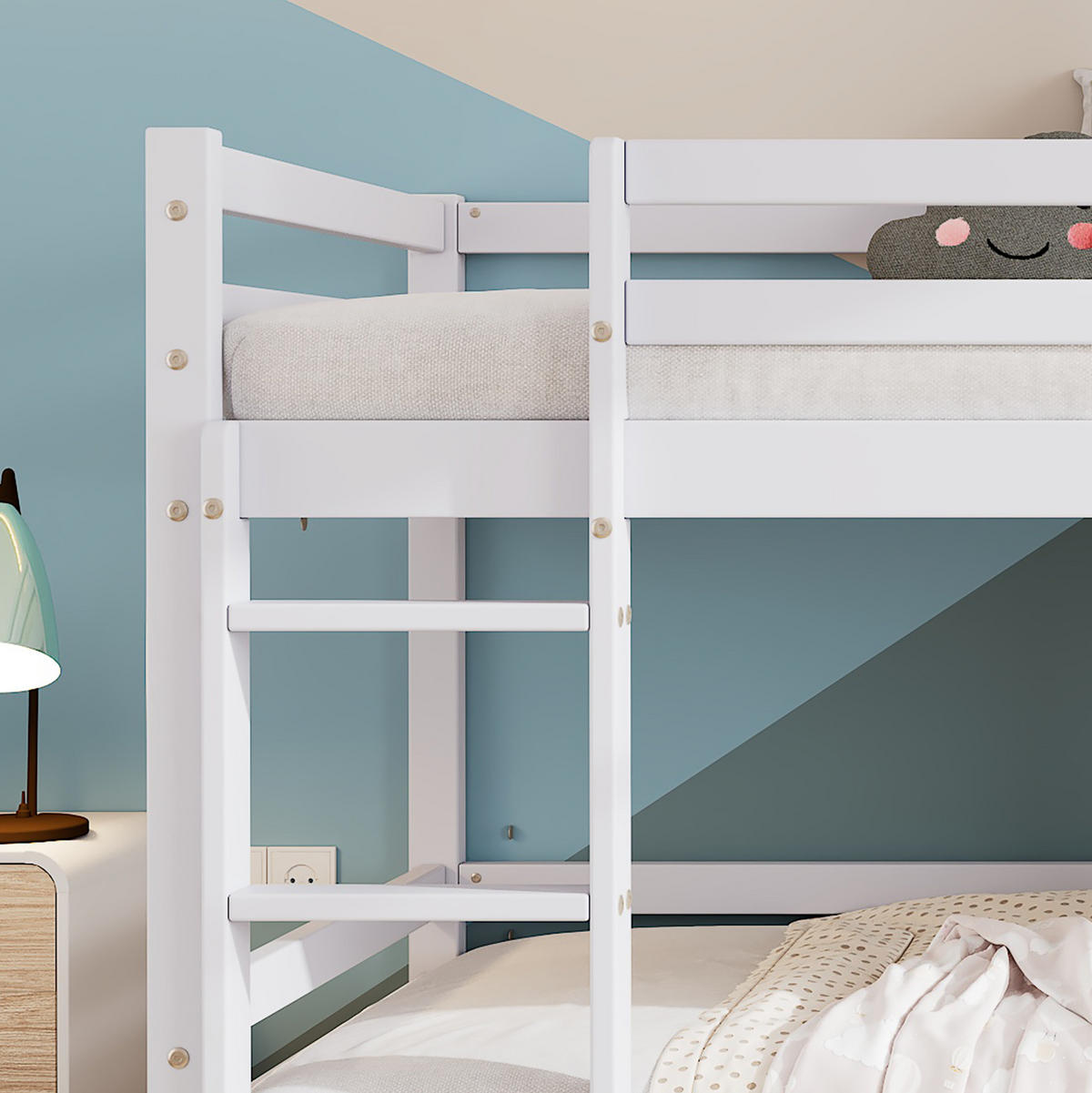 HAUSBETT 90/200 cm Weiß/Grau mit Fenstern und Leiter im Hausbett-Design - Weiß, Holzwerkstoff (90/200cm) - Flora Grace