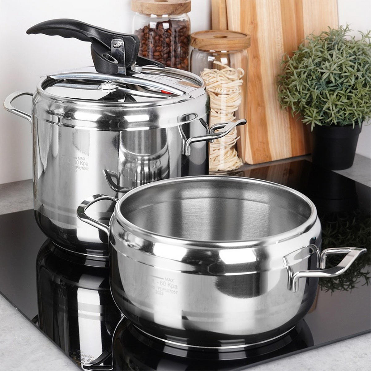 SCHNELLKOCHTOPF-SET Profi 2-teilig silber - Silberfarben, Metall (7L) - Orion 