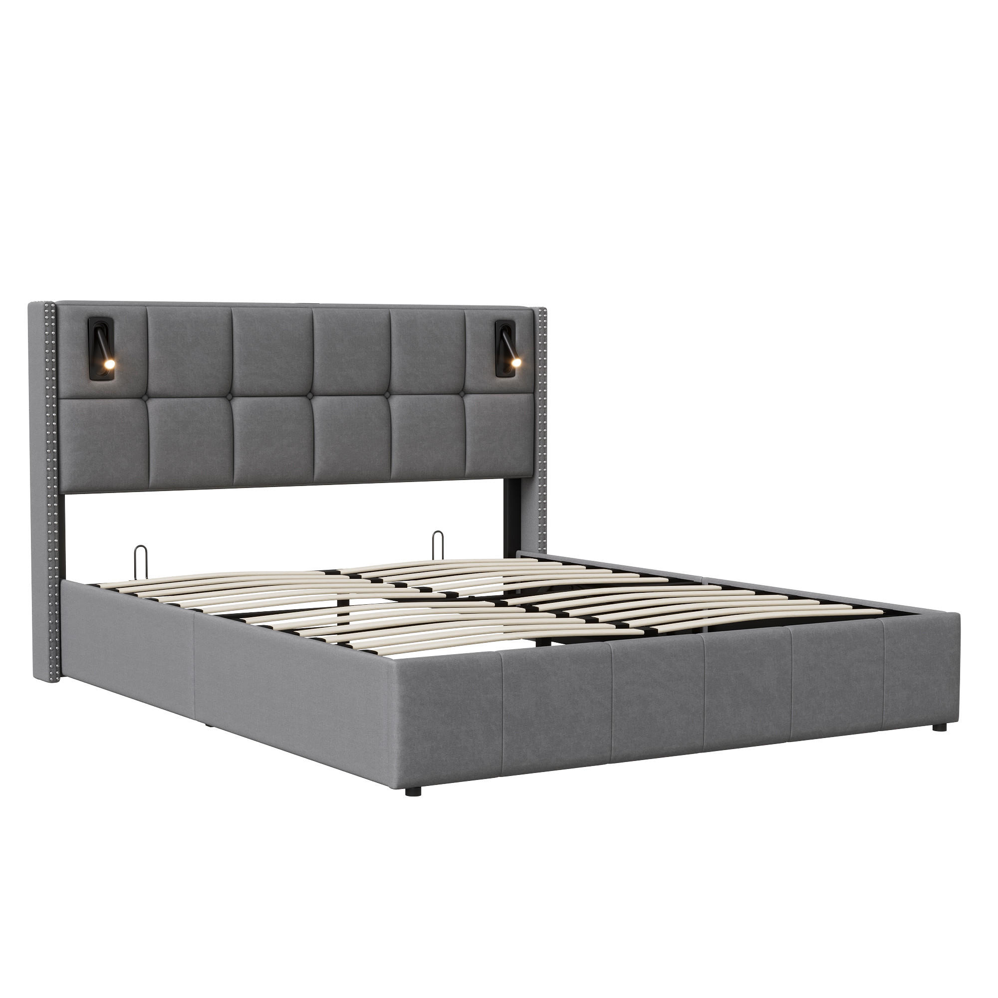 POLSTERBETT 140x200 cm USB Typ C Stauraum Lattenrost grau - Grau, Holz (140/200cm) - LEBENLANG