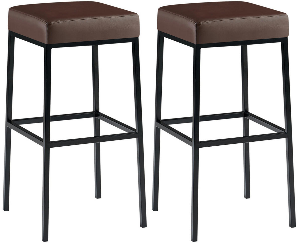 BARHOCKER 2er Set Lederlook braun - Schwarz/Braun, Textil/Metall (37/78/37cm) - CLP