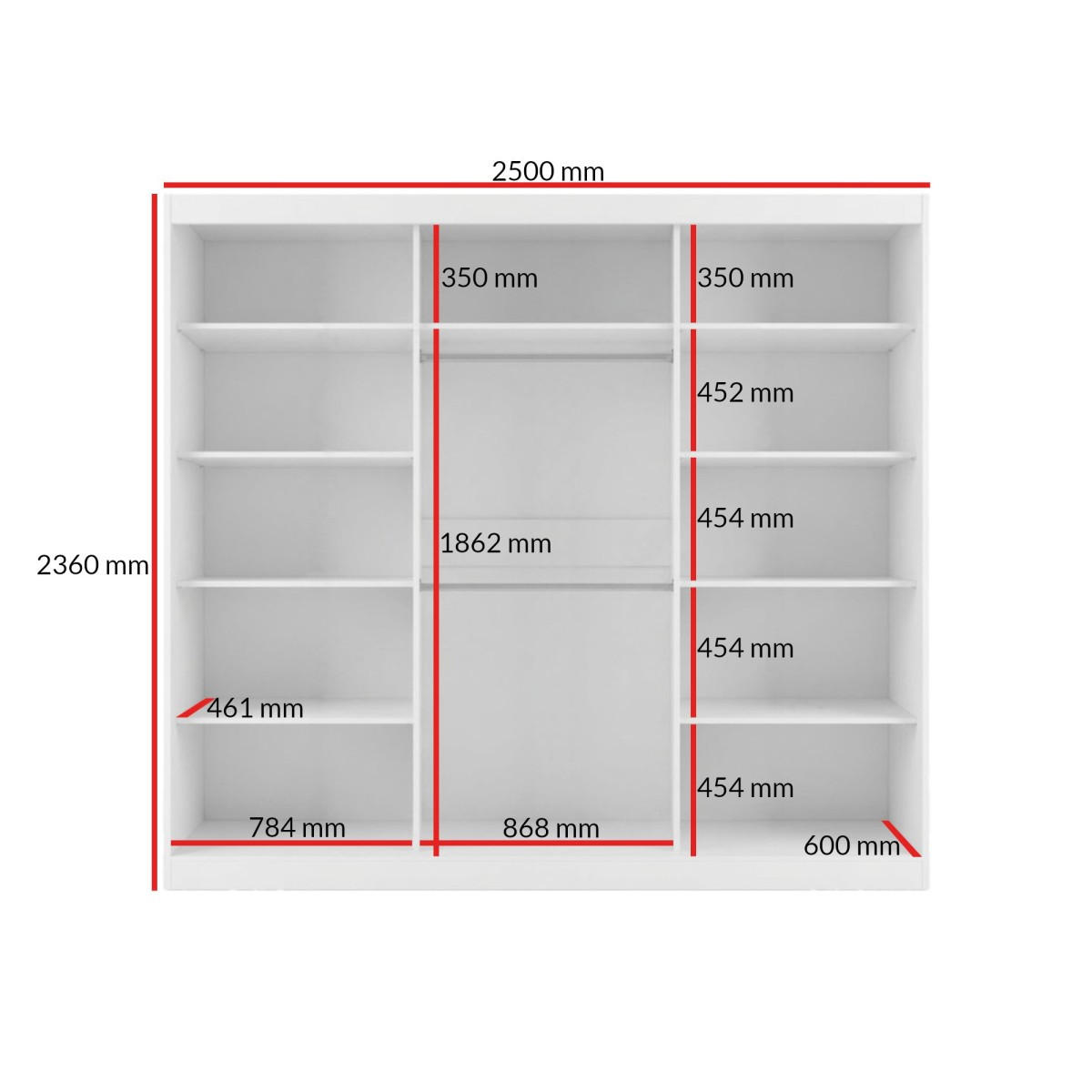 SCHWEBETÜRENSCHRANK mit Spiegel Fiore Plus 3D1L 250 Weiß/Gold - Goldfarben/Weiß, Holzwerkstoff/Metall (250/236/60cm) - mzm24