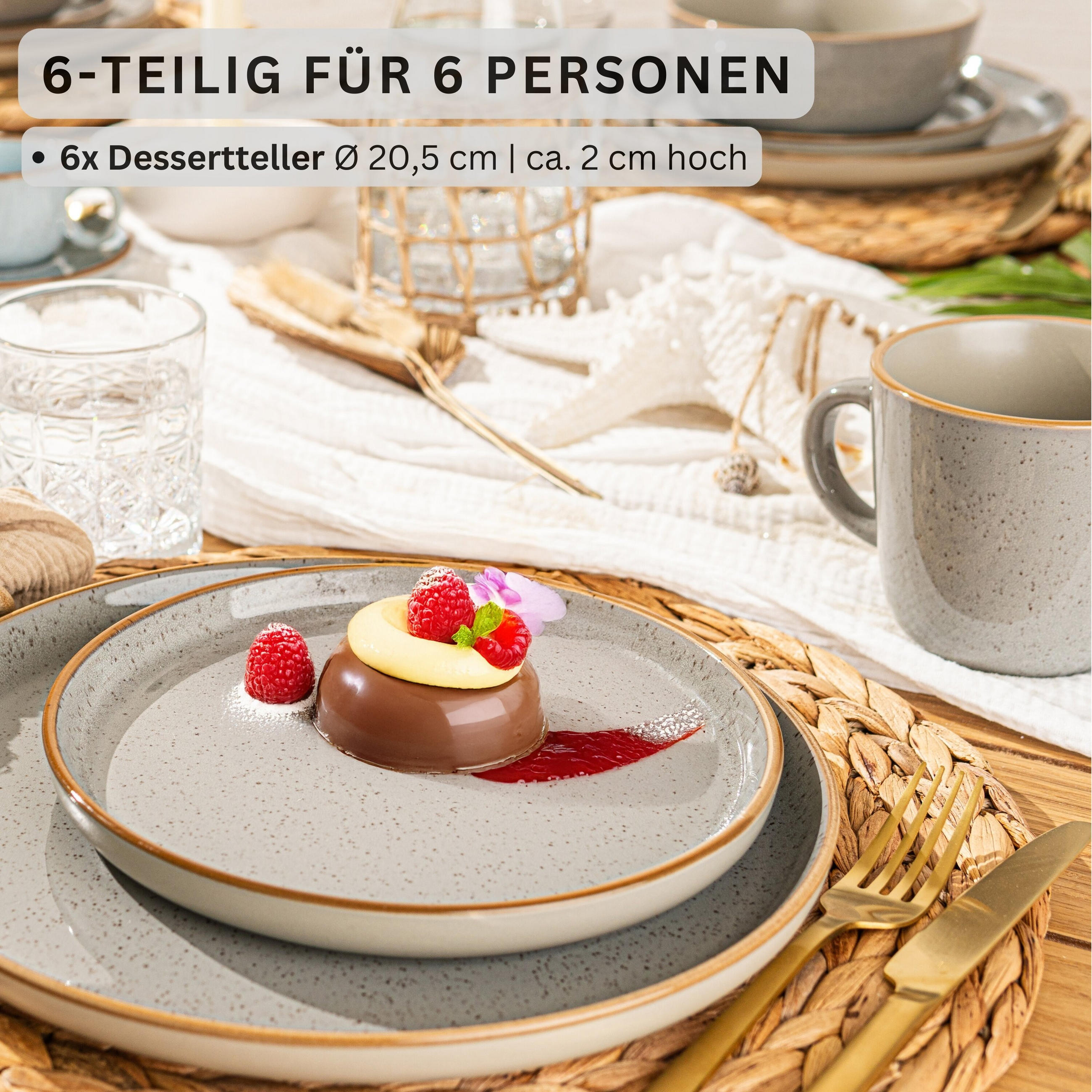DESSERTTELLER RIO PERLGRAU - 6 teilig aus Steingut - Grau, Stein (20.5cm) - Sänger