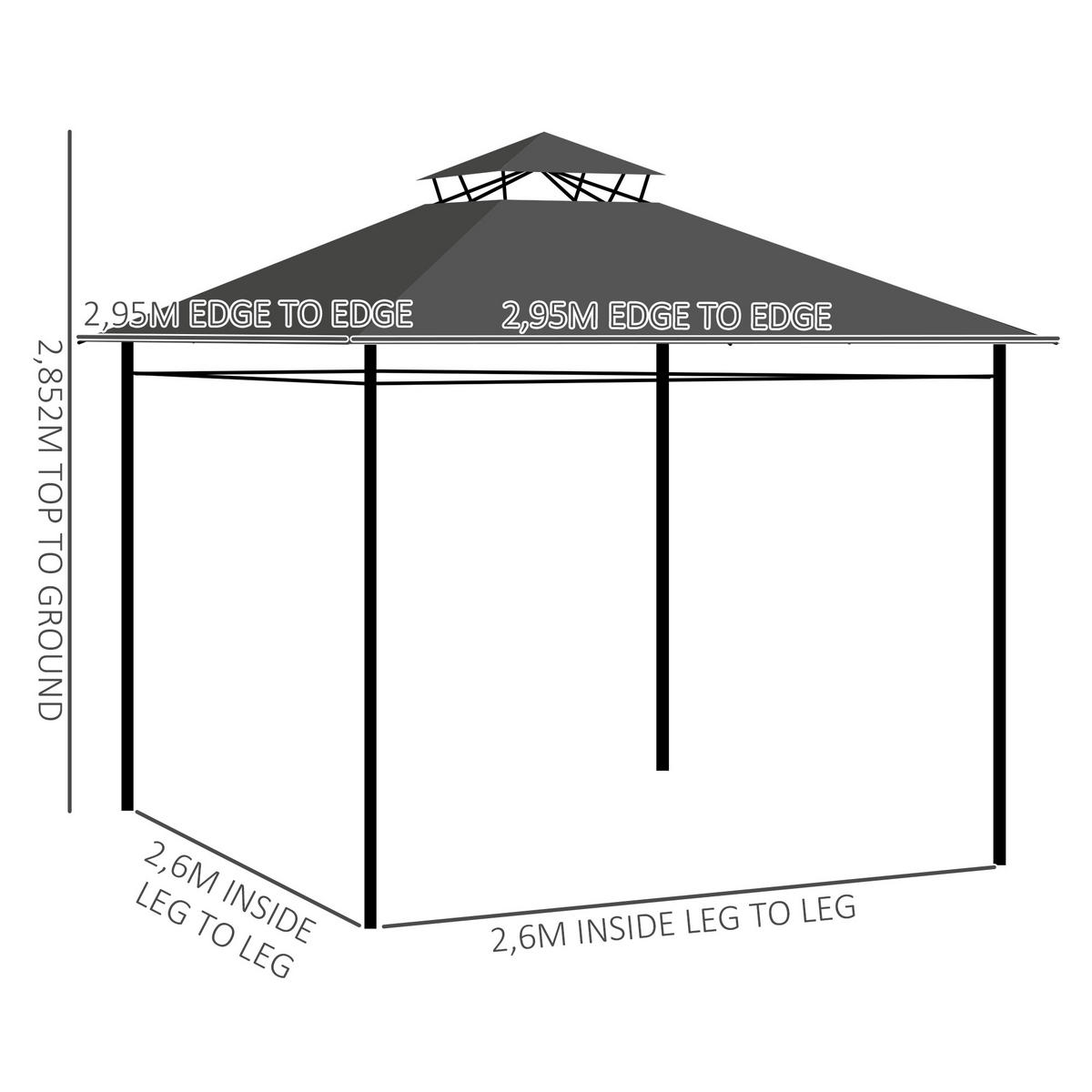 PAVILLON, Dunkelgrau, Metall, Polyester - Dunkelgrau, Metall (295/2.85/295cm) - Outsunny