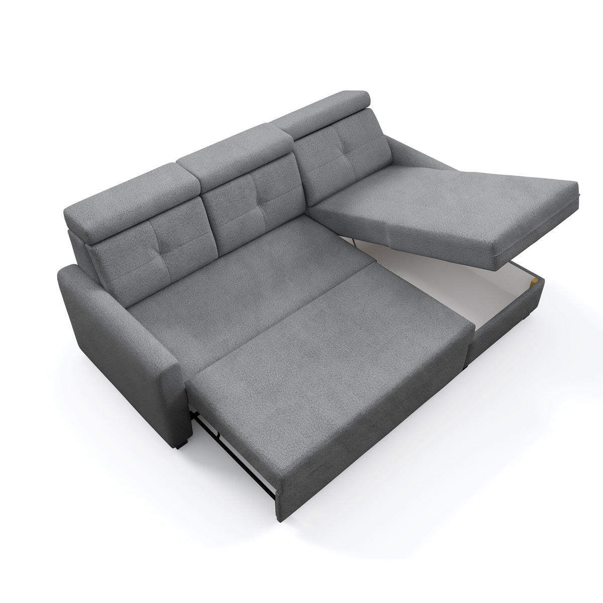 ECKSCHLAFSOFA Milano, Hellgrau, rechts - Hellgrau/Schwarz, Textil (217/166cm) - Beautysofa