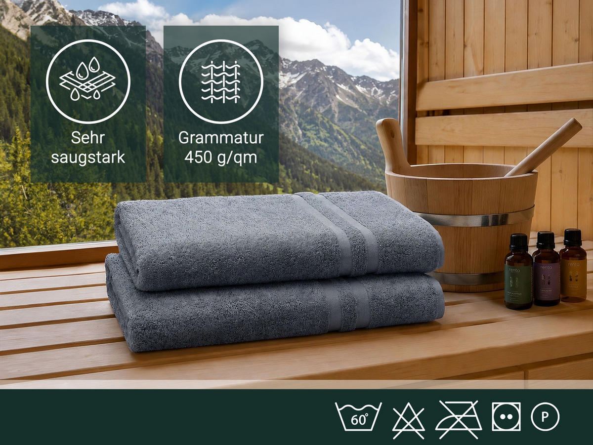 SAUNATUCH, 2er-Set, 70x180 cm, 100% Baumwolle, Grau - Grau, Textil (70/180cm) - Zollner
