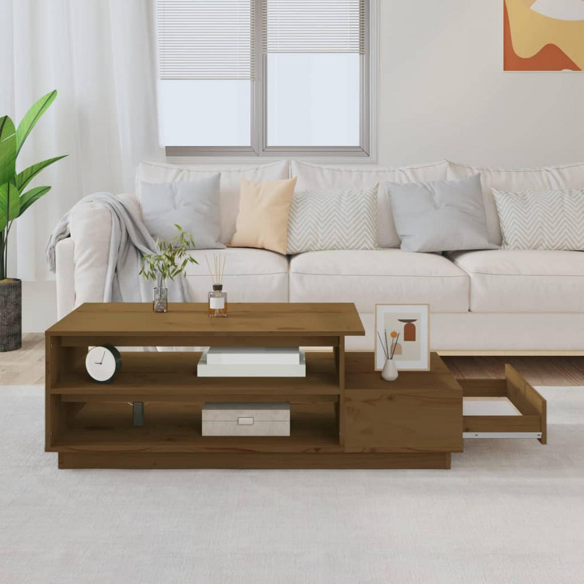 COUCHTISCH Honigbraun 120x50x40,5 cm Massivholz Kiefer - Braun, Holz (120/50/40.5cm) - furnicato