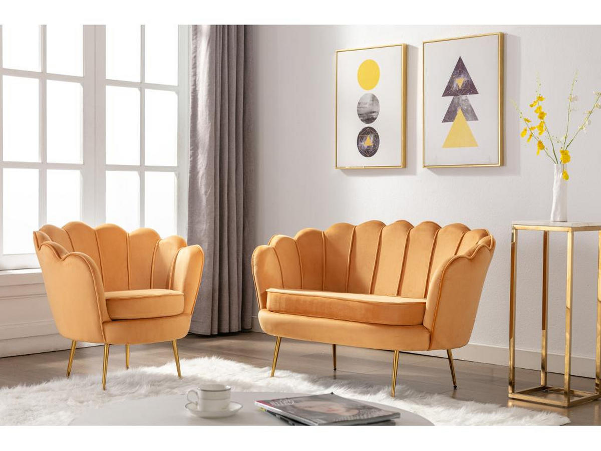 COUCHGARNITUR Muschel 2+1 - Samt - Senfgelb - DANDELION - Gelb, Textil (75/78/124cm) - Pascal Morabito
