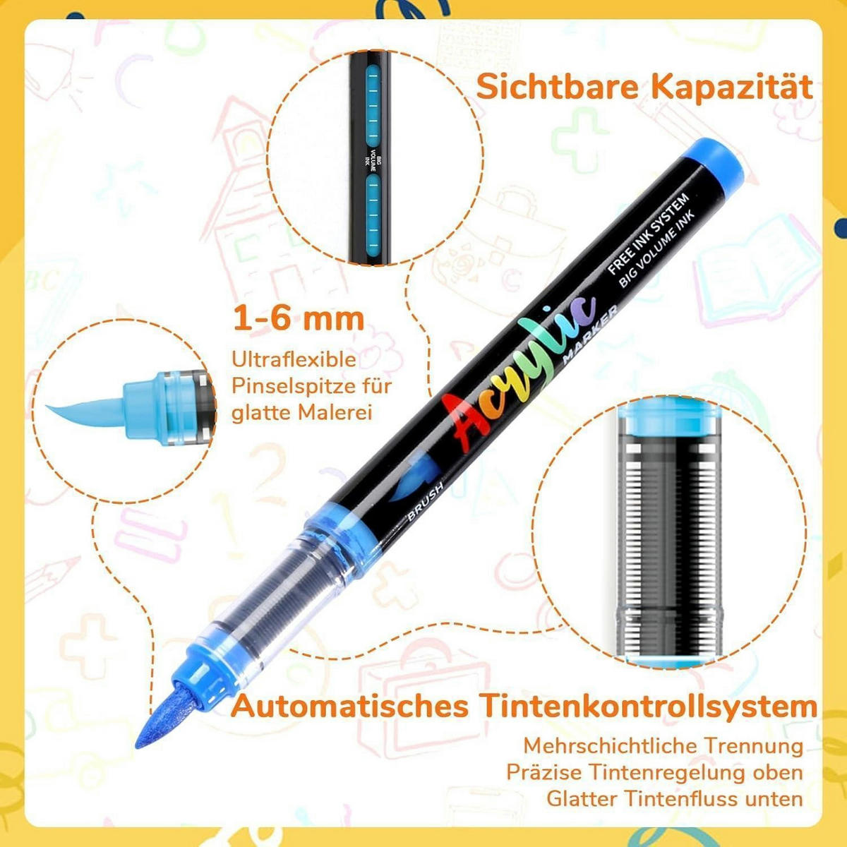 ACRYL Marker Set 48 Farben Pinselspitze - Multicolor, Kunststoff (10/10/15cm)