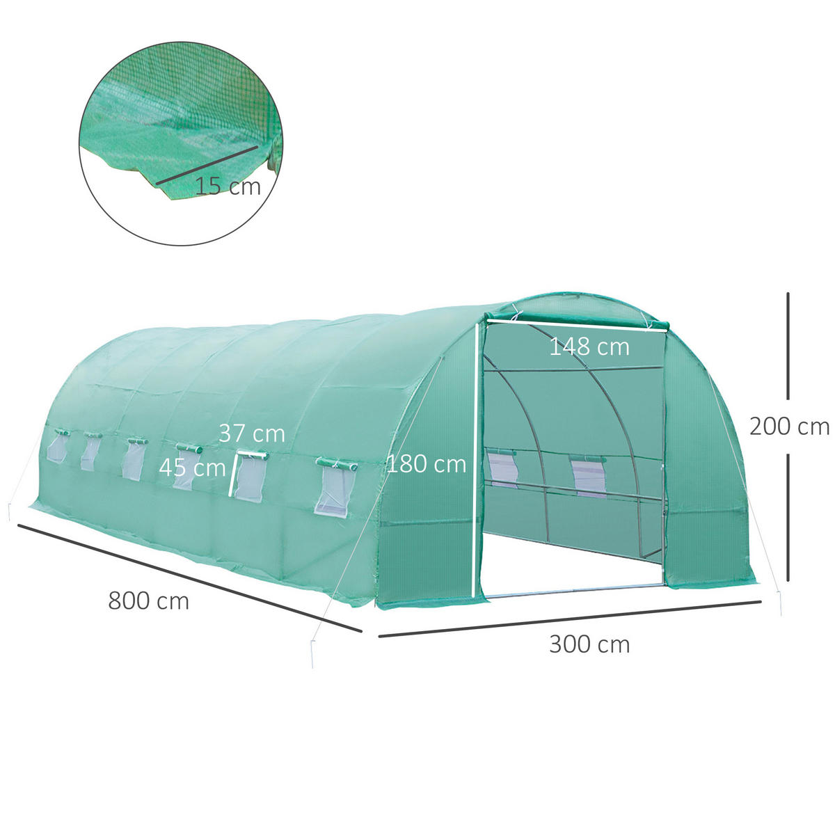 FOLIENGEWÄCHSHAUS, Tomatengewächshaus, Treibhaus mit Fenster, PE, Stahl, Grün - Grün, Kunststoff/Metall (300/200/800cm) - Outsunny