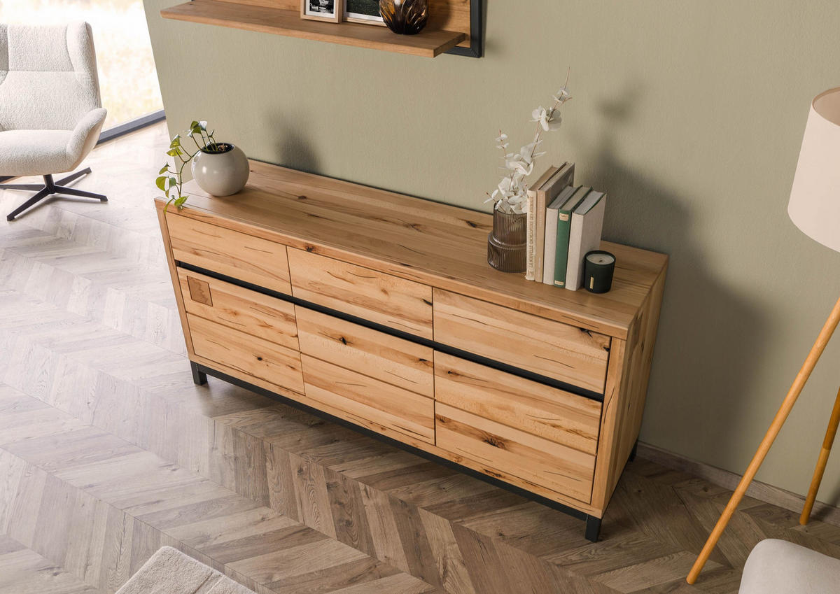 SIDEBOARD Kernbuche 175x45x85 natur geölt VILLANDERS #108 - Braun, Holz (175/85/45cm) - Massivmoebel24