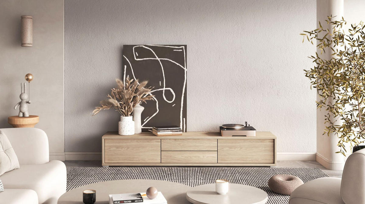 TV stolík Moddern dub so zásuvkami 180/32/36 cm - farba duba/béžová, kompozitné drevo (180/32/36cm) - Selsey
