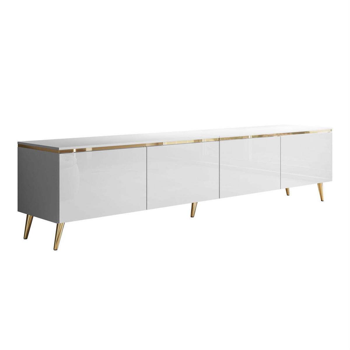 TV-RACK CELINE GLOSS 200 cm auf schräge goldenen Füßen - Weiß, Holzwerkstoff (200/48/40cm) - Lookway