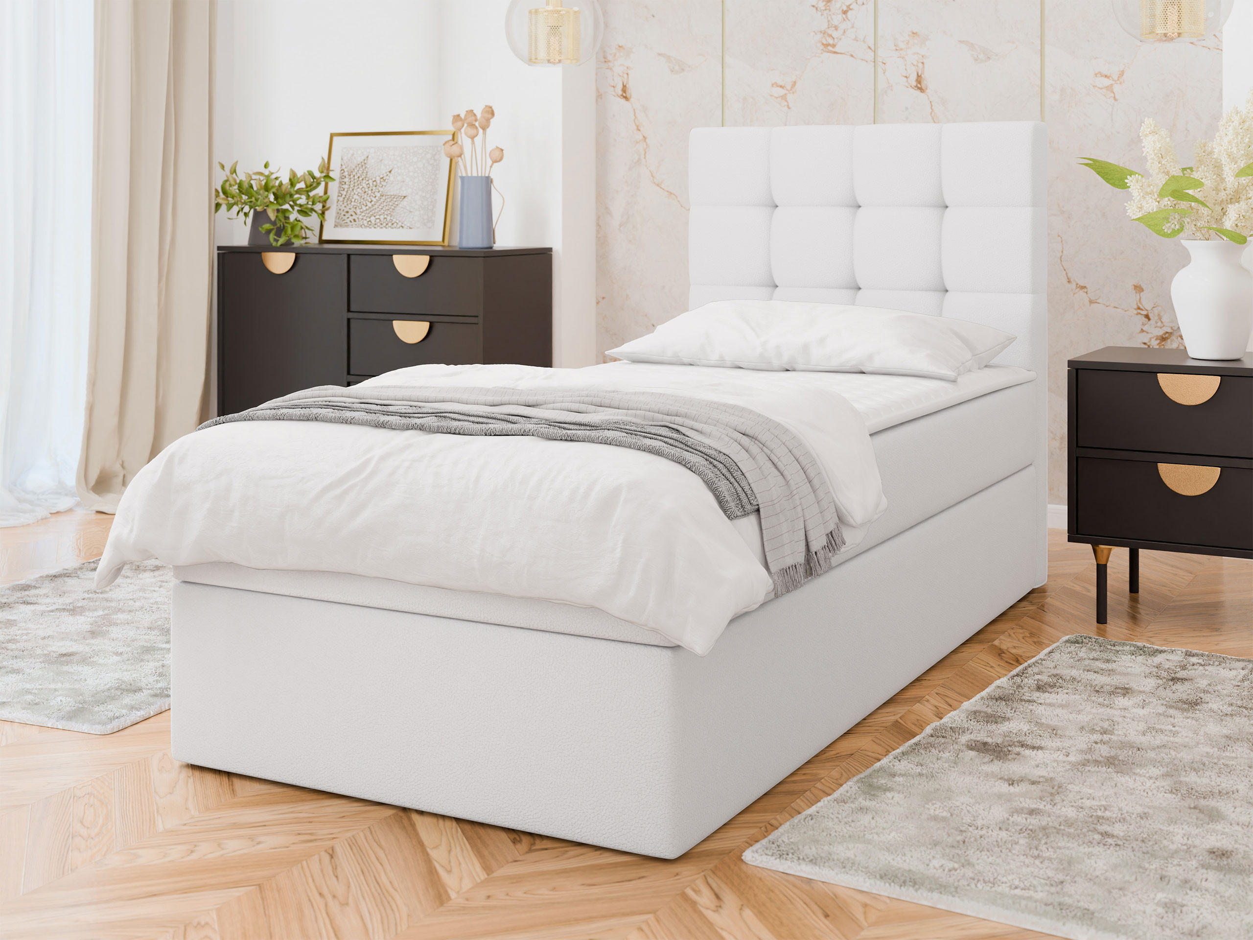 BOXBETT Luanda Single - Schwarz/Weiß, Holz/Kunststoff (100/200cm) - MIRJAN24
