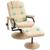 MASÁŽNÍ KŘESLO se stoličkou, relaxační křeslo s funkcí ležení, masážní funkcí, krém - bílá/černá, kov/plast (84/95/77cm) - HOMCOM