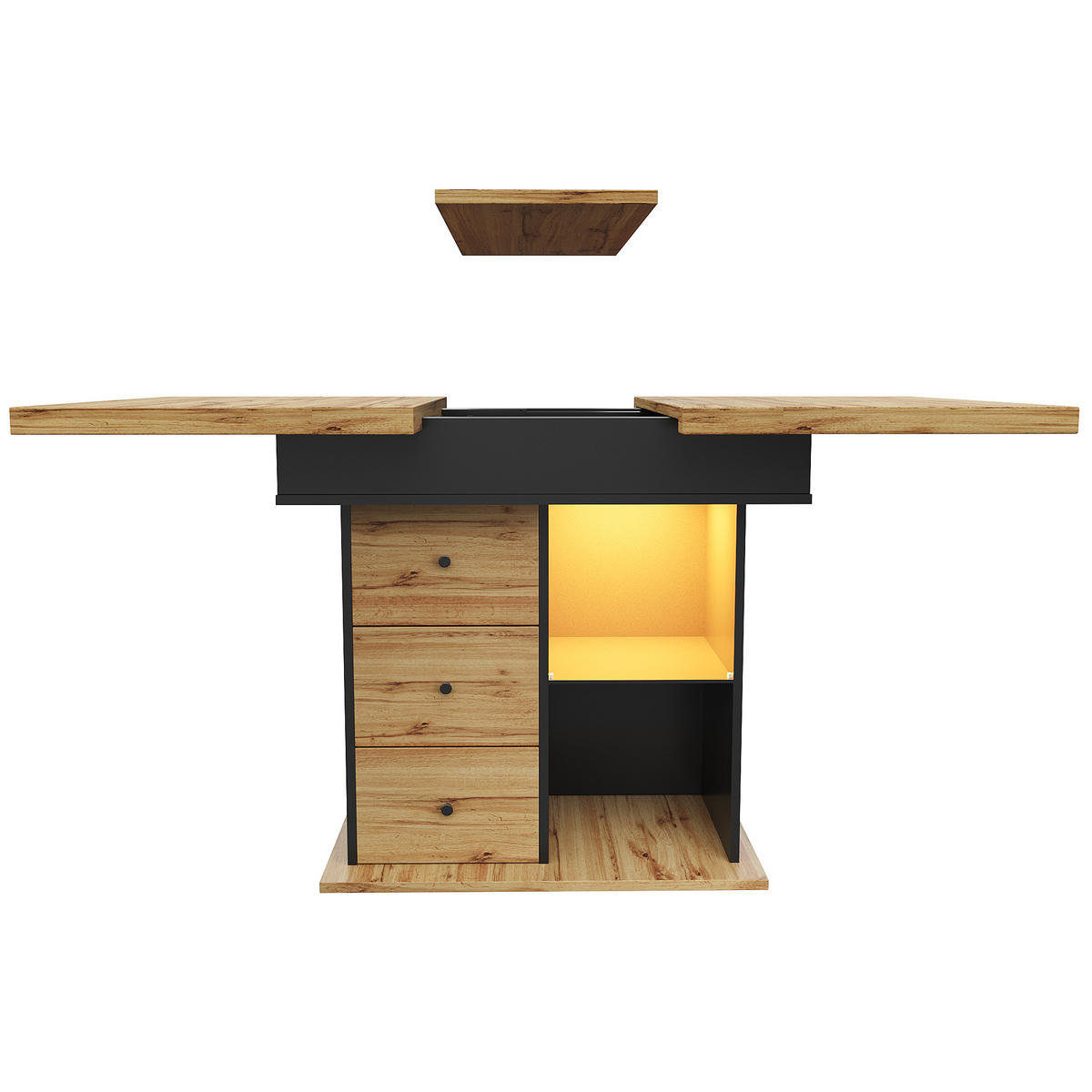 ESSTISCH ausziehbar 110-140/80/75 cm mit LED DE-39736 Holzoptik - Naturfarben, Holzwerkstoff (80/110/75cm) - ComfortXL