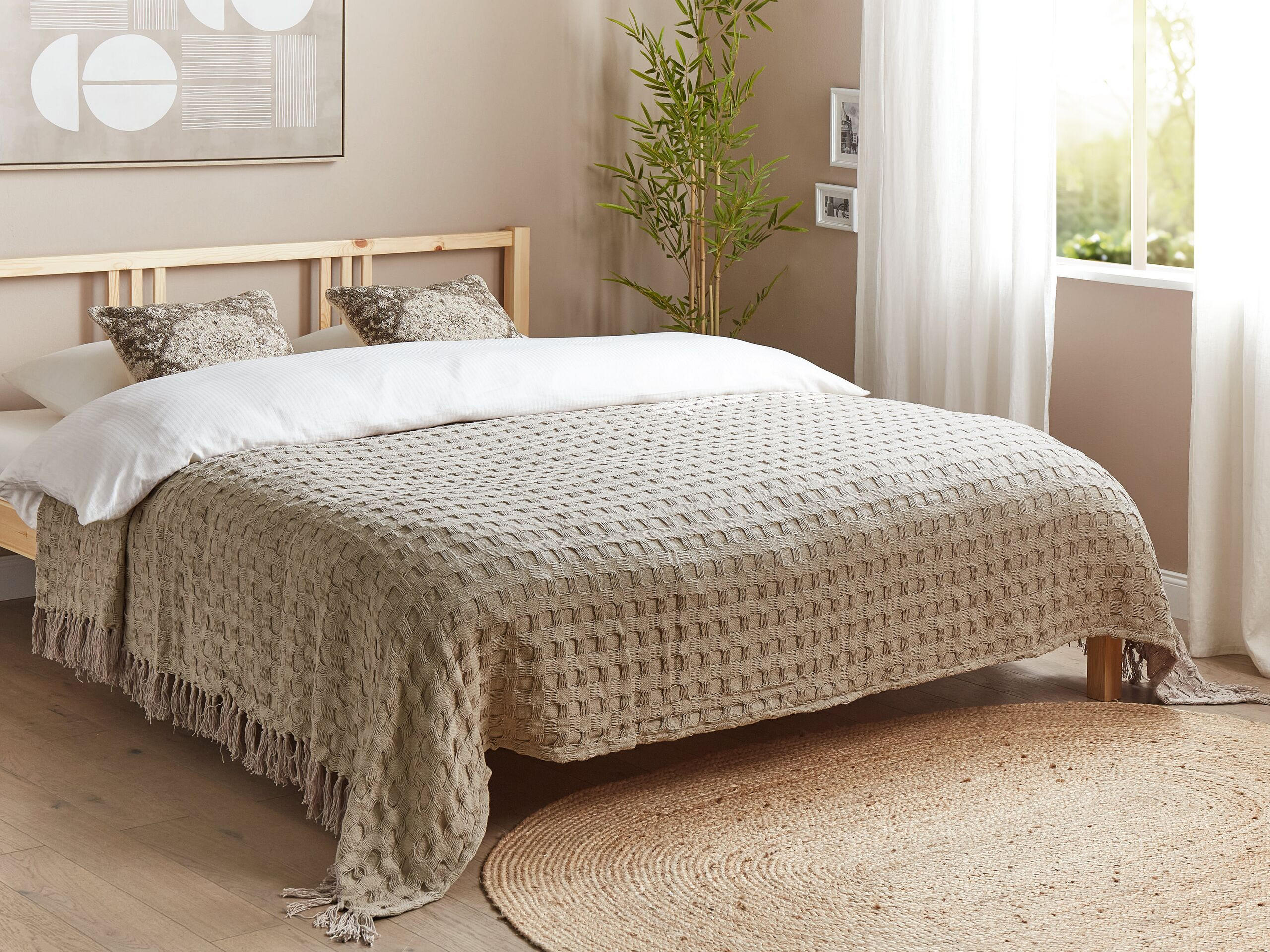 TAGESDECKE Grau 220 x 240 cm Bere - Ecru, Textil (220/240cm) - Beliani