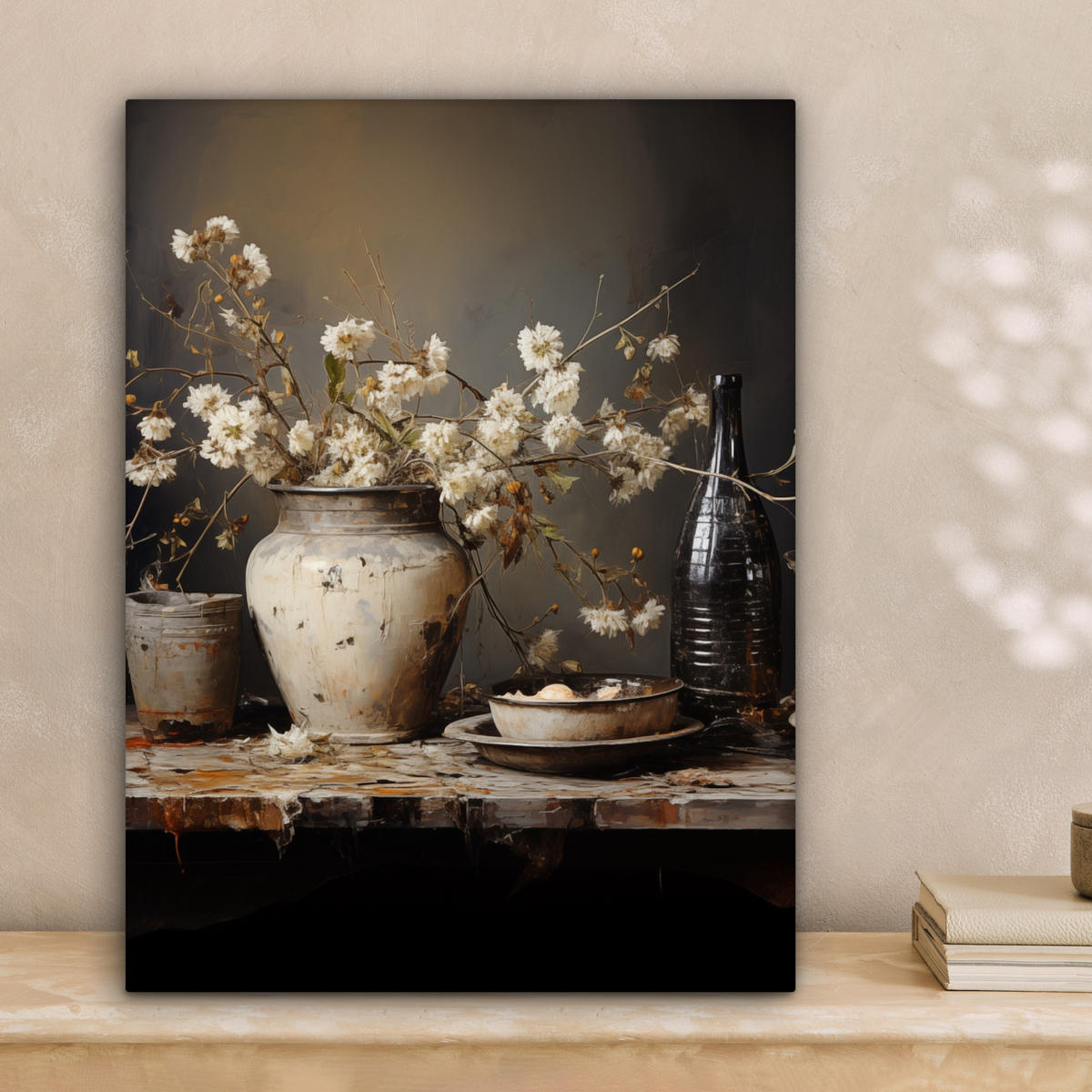 LEINWANDBILD Stilleben - Blumen - Blumenstrauß - Vase - Wein Room Decor 30x40 cm - Schwarz, Textil (30/40cm) - MuchoWow