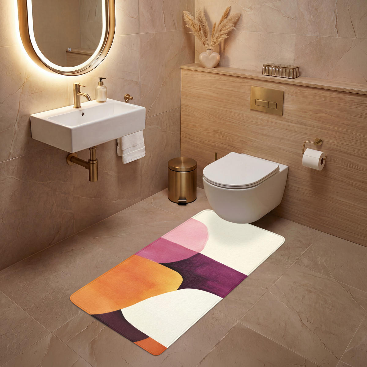 WC PŘEDLOŽKA Tvary - abstraktní - barevné 60x120 cm - terakotová, textil/plast (60/1cm) - OnlyWow